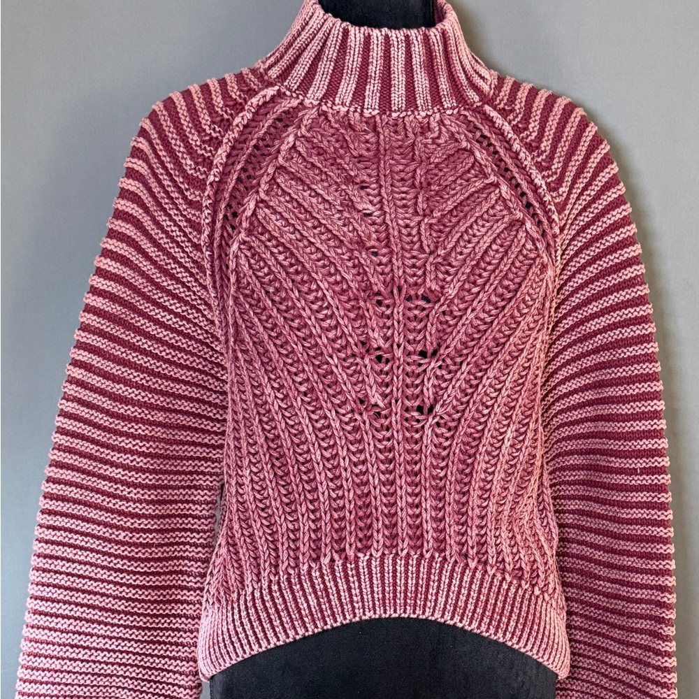 Free People Sweetheart Mock Neck Chunky Knit Acid Wash Sweater Garnet Grotto S - Picture 4 of 16